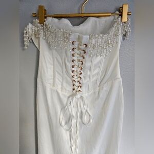 White hand sewn pearl cocktail dress